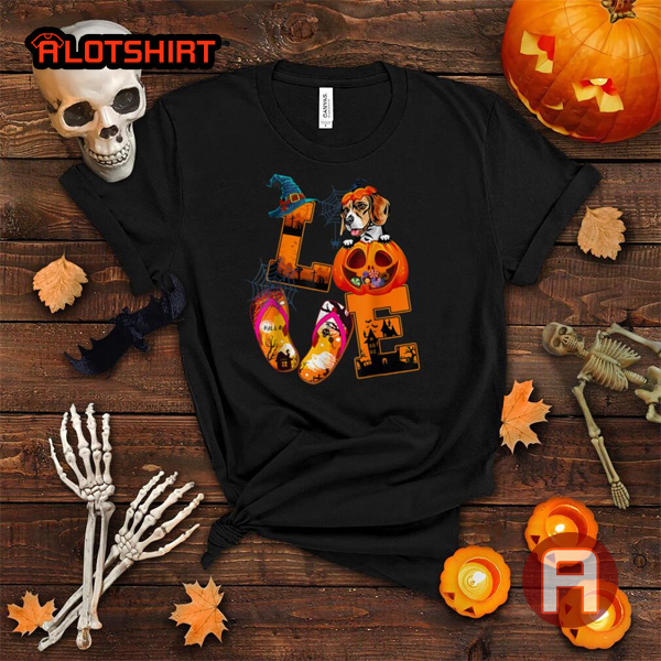 Beagle With Flip Flops Pumpkin Dog T-Shirt
