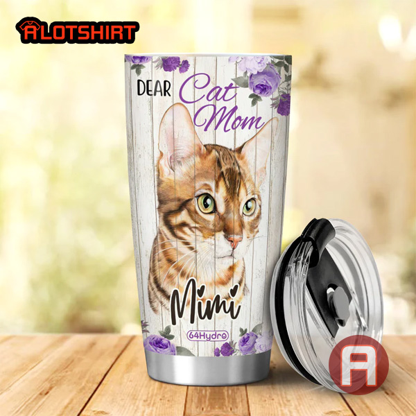 Cat Wooden Style Dear Cat Mom Personalized Stainless Steel Tumbler