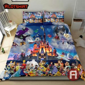 Cute Disney Characters Blue Purple Rainbow Bedding Set