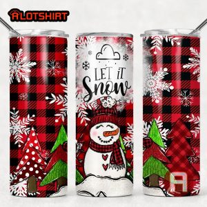Wrap Snowman Let It Snow Red Plaid Christmas Tumbler