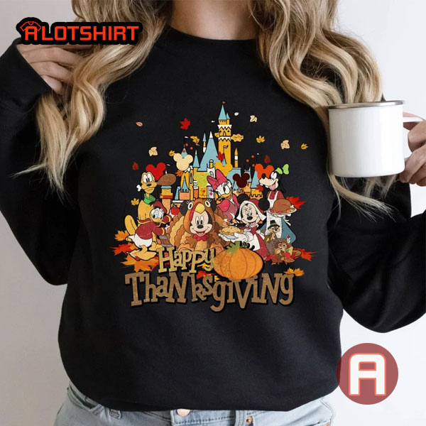 Vintage Cute Disney Mickey and Friends Happy Thanksgiving Shirt