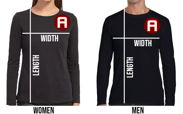 Size Chart Long Sleeve T-Shirt - Alotshirt.com