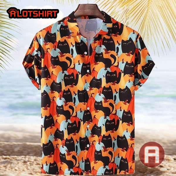 Pumpkin Black Cat Hawaiian Shirt