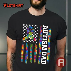 Proud Autism Dad With American Flag Shirt