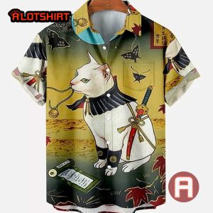 Retro Samurai Cat Japanese Hawaiian Shirt