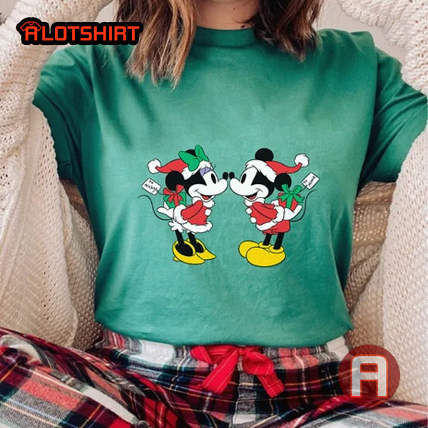 Cute Disney Mickey And Minnie Kiss Christmas Shirt