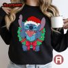 Disney Santa Stitch With Wreath Christmas Shirt