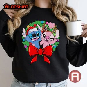 Disney Santa Stitch And Angel Couples Christmas Shirt