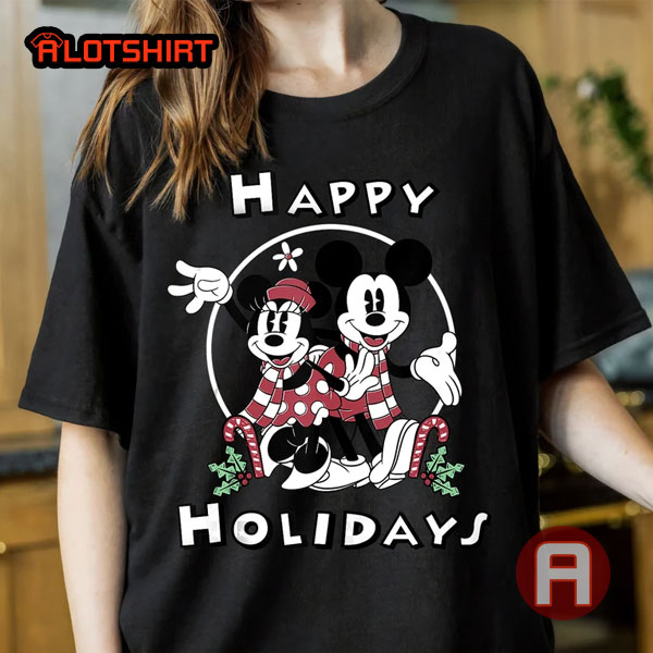 Disney Mickey Mouse And Minnie Happy Holidays Christmas Shirt