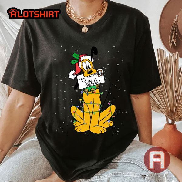 Disney Pluto Dog Santa Christmas Lights Shirt