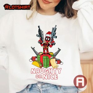 Marvel Santa Deadpool Naughty Nice Guns Tacos Christmas Shirt