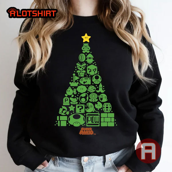 Super Mario Item Christmas Tree Graphic Shirt